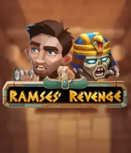 Uncover the thrilling world of Ramses' Revenge slot by Relax Gaming, showcasing a frightened explorer and a terrifying mummy set against an Egyptian tomb backdrop. This graphic portrays the excitement of Egyptian archaeology, ideal for fans of Egyptian-themed slots, providing a captivating escape. 